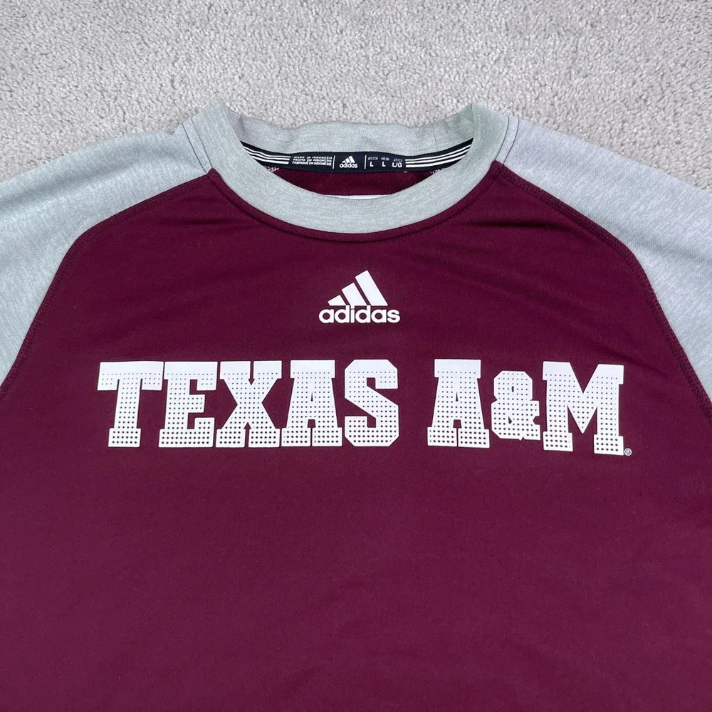 Texas A&M Aggies Sweatshirt Mens Large Maroon Gray Raglan‎ Adidas ClimaWarm